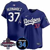 Men's Los Angeles Dodgers #37 Teoscar Hernandez Royal 2024 World Series Champions With Fernando Memorial Patch Vapor Premier Limited Stitched Jersey Dzhi,baseball caps,new era cap wholesale,wholesale hats